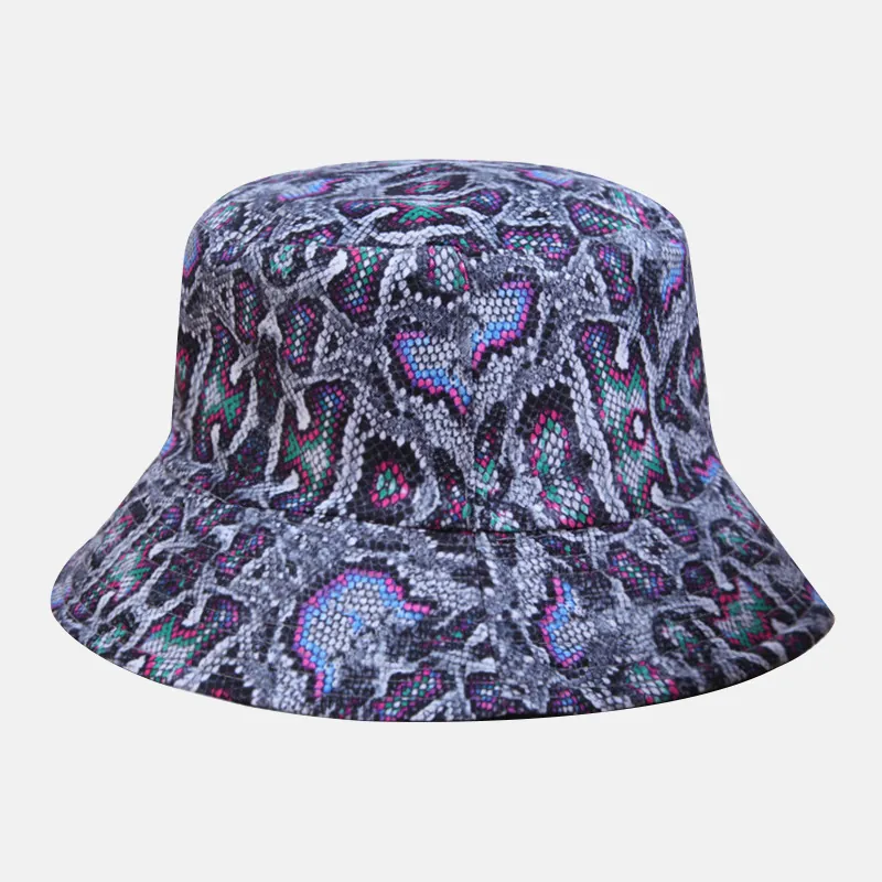 Bunter Schlangenmuster Bucket Hat Gekämmte Baumwolle Sonnenschutz Atmungsaktive Modische Anglerhut Für Damen Outdoor