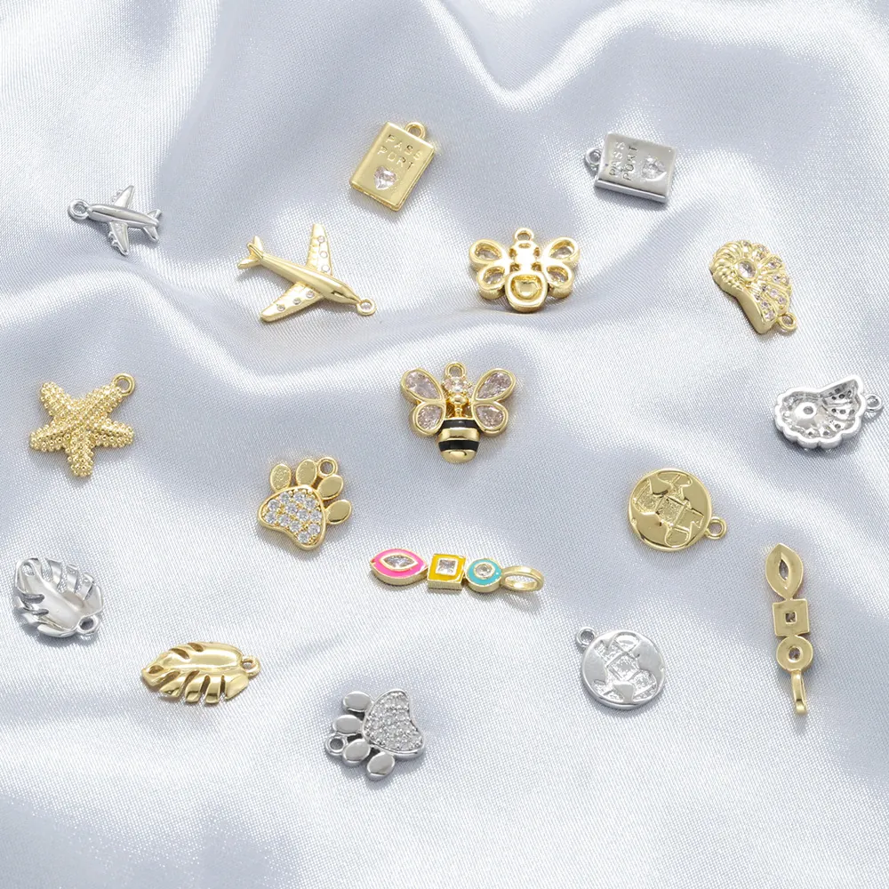 Brass Zircon Airplane Passport Bee Starfish Animal Paw Enamel Pendants DIY Jewelry Charms Accessories
