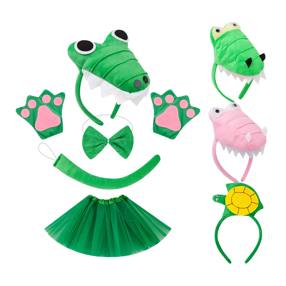 Plush Fabric Dinosaur Crocodile Turtle Headband Bowtie Tail Gloves Mesh Tutu Accessories For Kids Performance Party