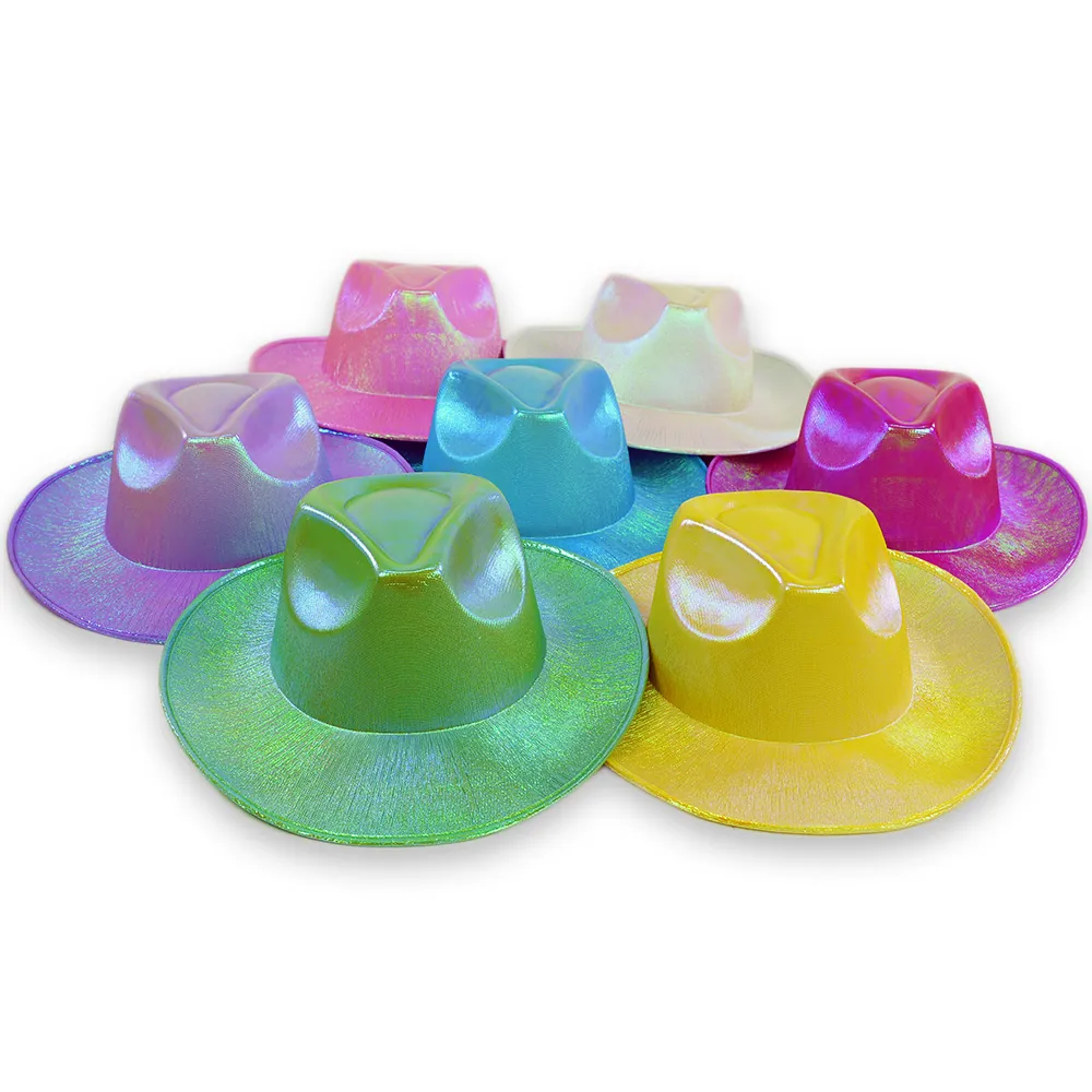 Cappello Da Cowboy Olografico Iridescente Finitura Metallica Laser Western Rave Party Carnevale Costume Per Uomini Donne