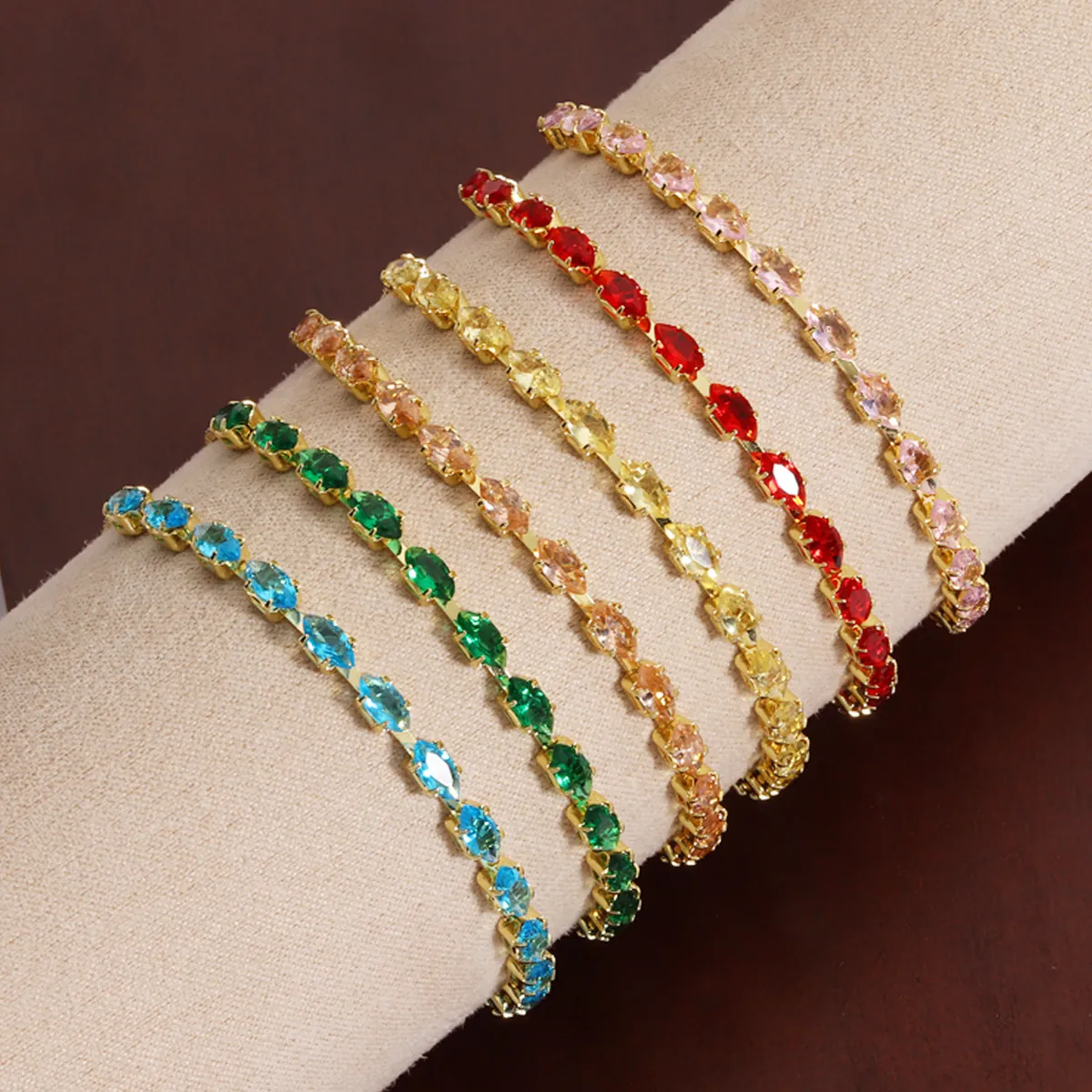 Marquise Cut Cubic Zirconia Tennis Bracelet Adjustable Slider Bolo Chain Gold Plated Brass Jewelry Women Elegant Accessory