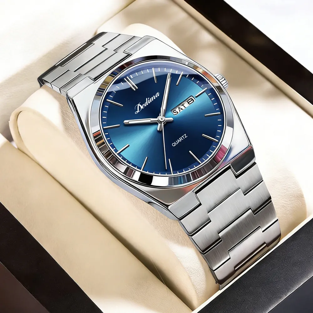 Dedima Men Quartz Watch Waterproof Luminous Stainless Steel Business Wristwatch Day Date Fashion Luxury Men Metal Watch