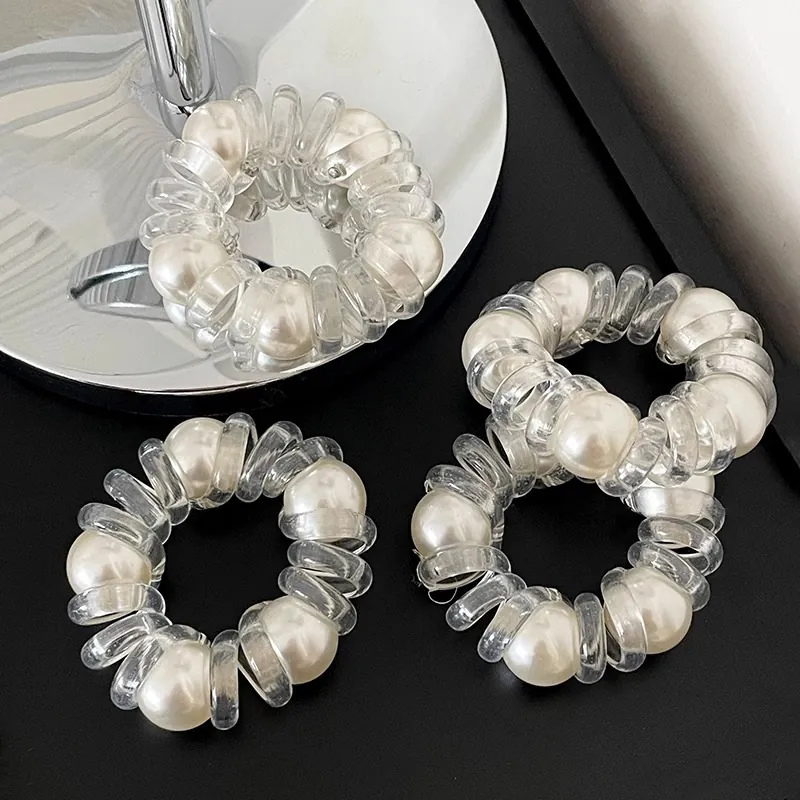 Élastiques À Cheveux En Fil De Téléphone À Künstliche Perles Transparent Spirale Anneaux À Cheveux Élastiques Pour Femmes Filles Élégant