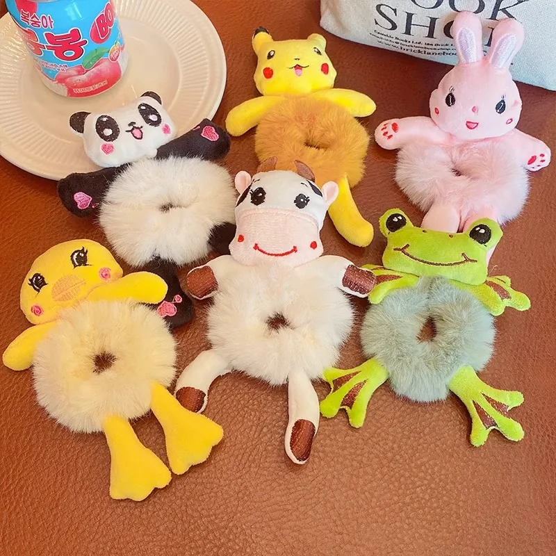 Joli Bandeau En Peluche Ours De Dessin Animé Ne Blesse Pas Les Cheveux Coiffure Élastique Pour Enfants Style Coréen Corde À Cheveux Boule Élastique
