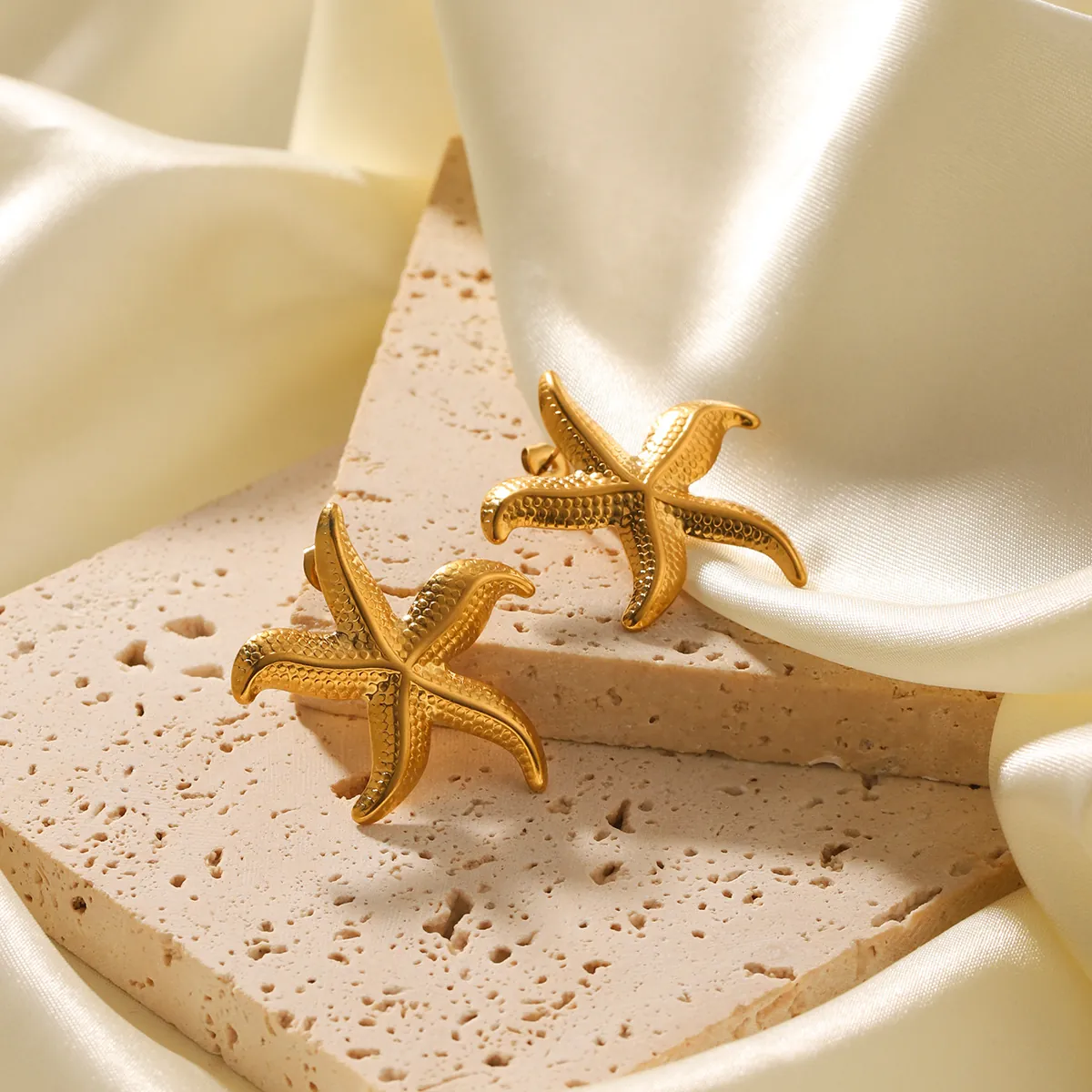 Boucles D'oreilles Étoile De Mer Acier Inoxydable Plaquées Or Style Océan Étanche Hypoallergénique Bijoux De Plage Femmes