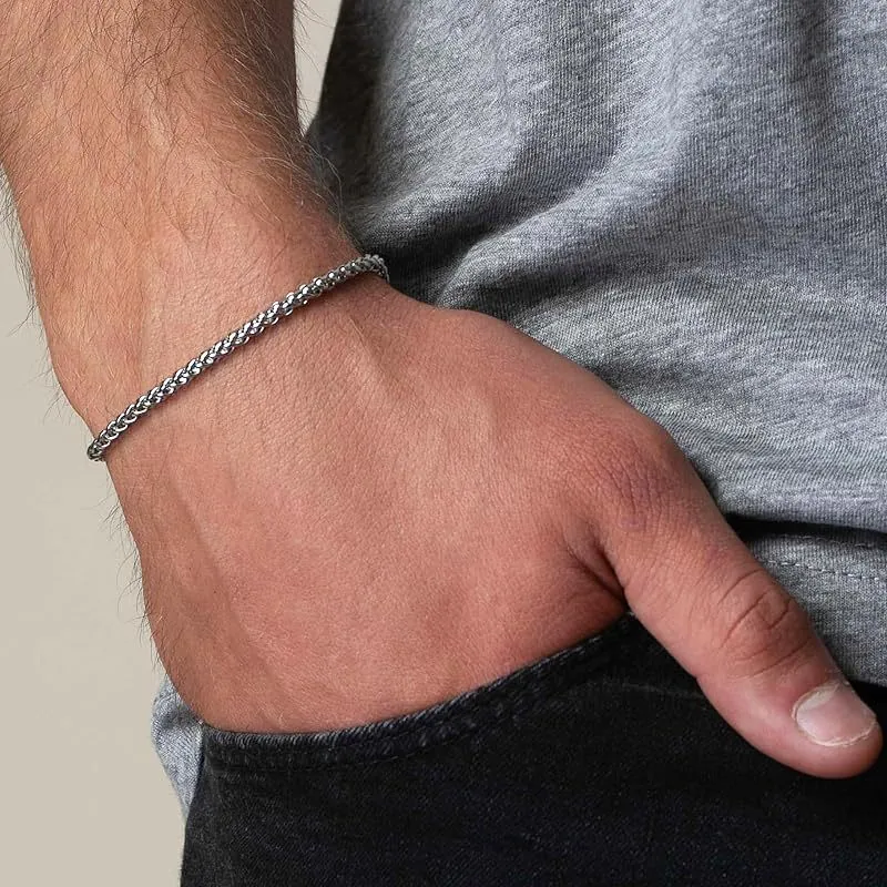 Men Stainless Steel Bracelet Silver Color Curb Chain And Figaro Chain Minimalist Vintage Fashion Jewelry For Men Boys