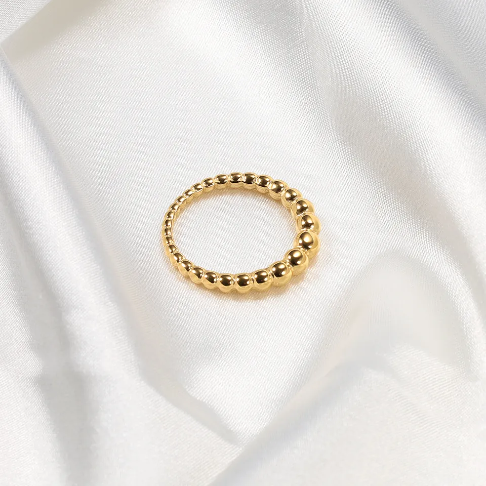 Minimalist Beaded Ring 18K Gold Plated Stainless Steel Graduated Spheres Band Non-Fading Mirror Polished For Women Men