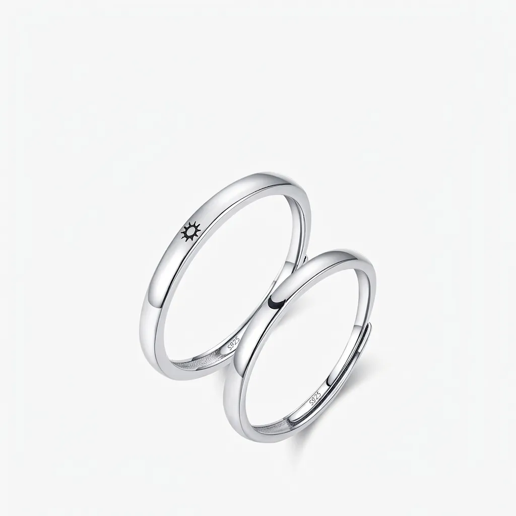 925 Sterling Silver Adjustable Rings For Couples Minimalist Sun Moon Icon Open Finger Ring Minimalist Jewelry Gift