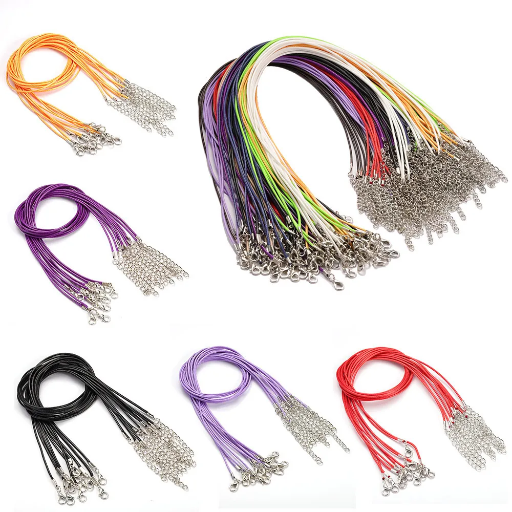 Waxed Cord Necklace Rope With Alloy Lobster Clasp And Extension Chain For DIY Jewelry Making Colorful Adjustable Pendant Cord