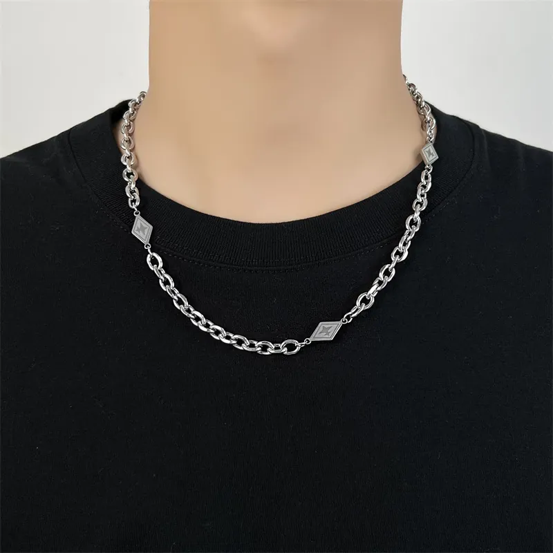 Rhombus Pendant Necklace Stainless Steel Geometric Cross Star Engraved Hip Hop Trendy Jewelry For Men Women