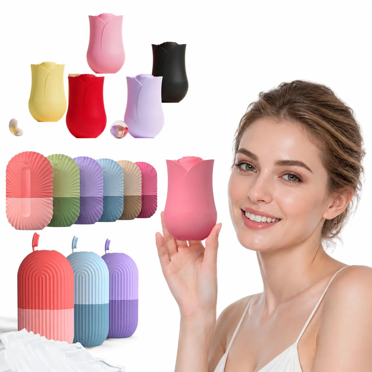 Silicone Face Ice Roller Facial Massager Skin Care Depuffing Tightening DIY Cooling Beauty Tool Reusable Rose Shape
