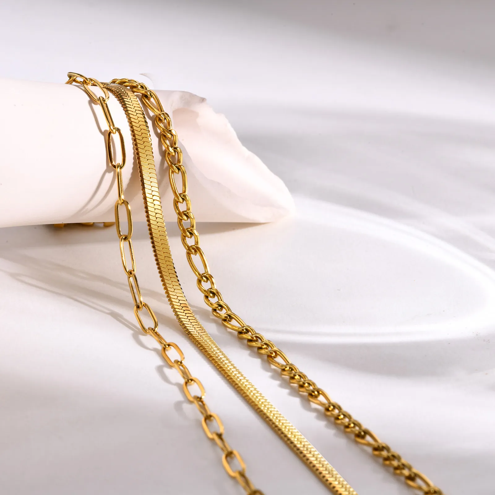 Bracelets De Chaîne En Acier Inoxydable Plaqué Or Épi Figaro Trombone Avec Cristal Pour Femmes Minimaliste Empilable