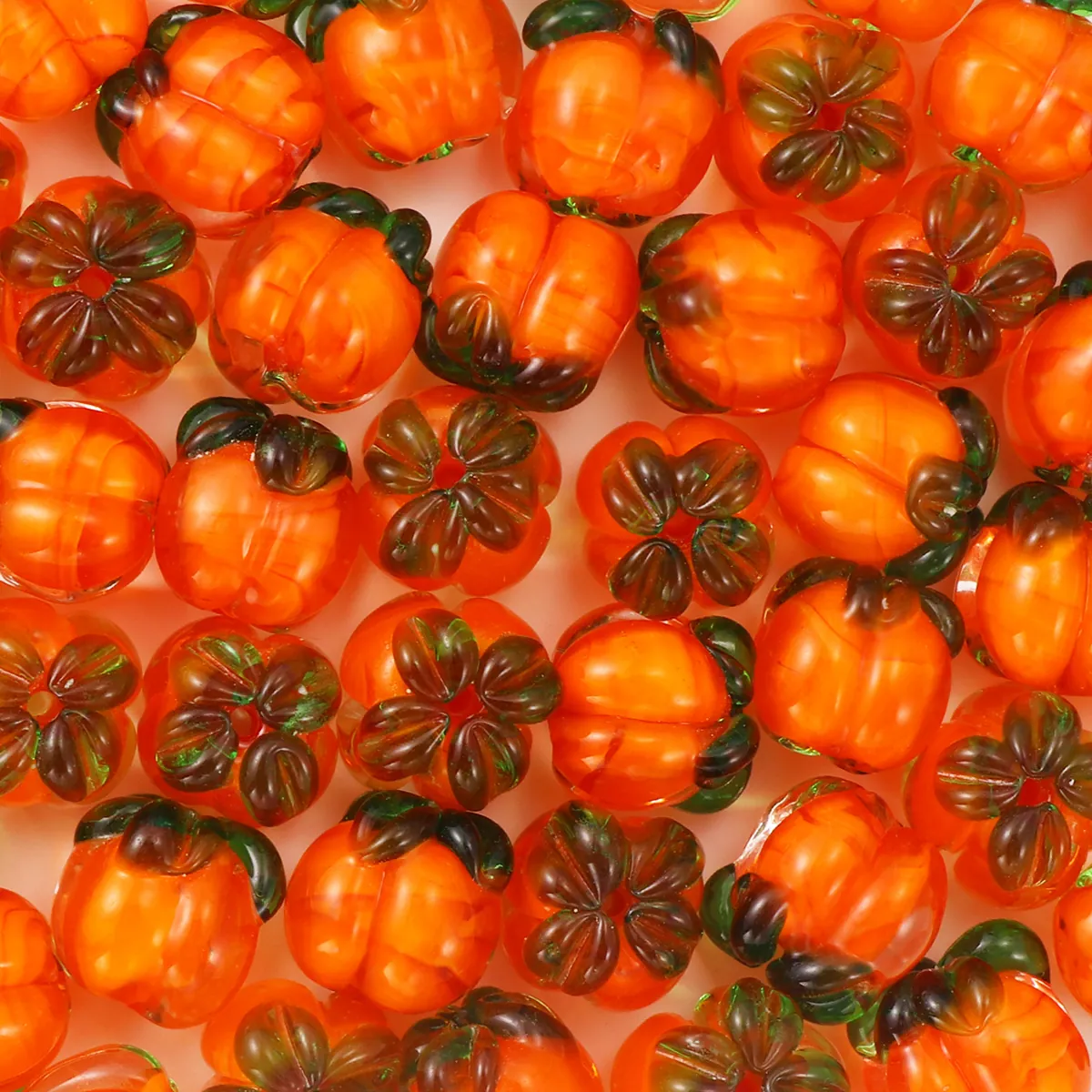 Pumpkin Shaped Lampwork Glass Beads For DIY Jewelry Making Halloween Autumn Persimmon Style Loose Spacer Beads