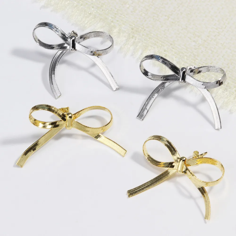 Textured Bow Knot Stud Earrings Chic Metallic Jewelry With 925 Sterling Silver Earring Post For Women Copper Gold Silver