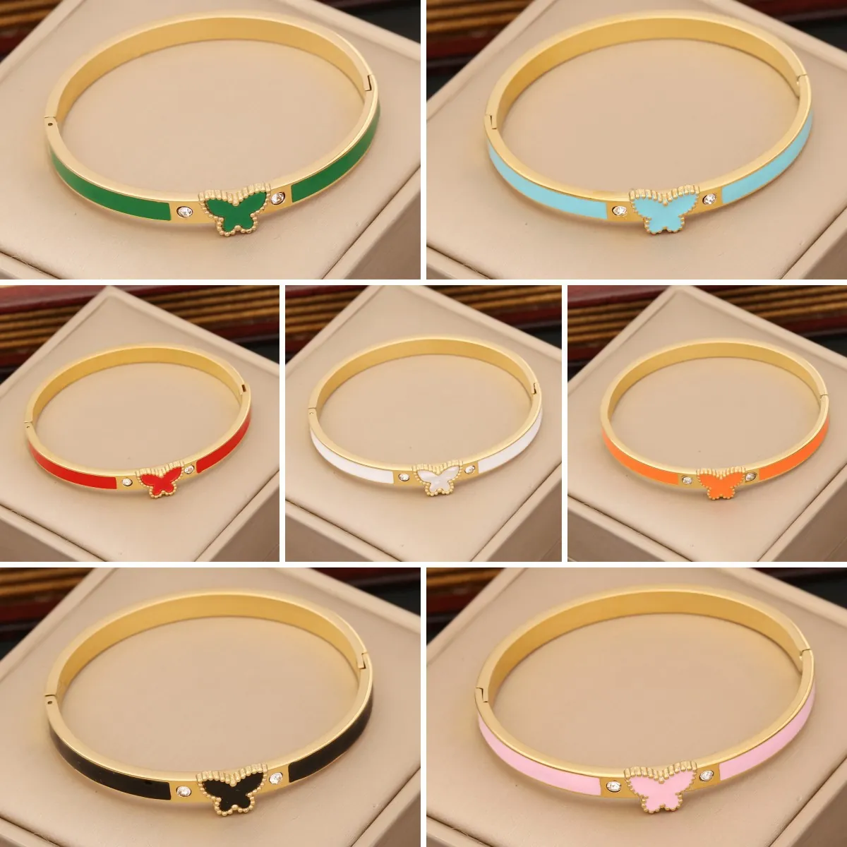 Butterfly Bangle Bracelet Stainless Steel Colorful Enamel Rhinestone Inlay Elegant Fashion Jewelry For Women