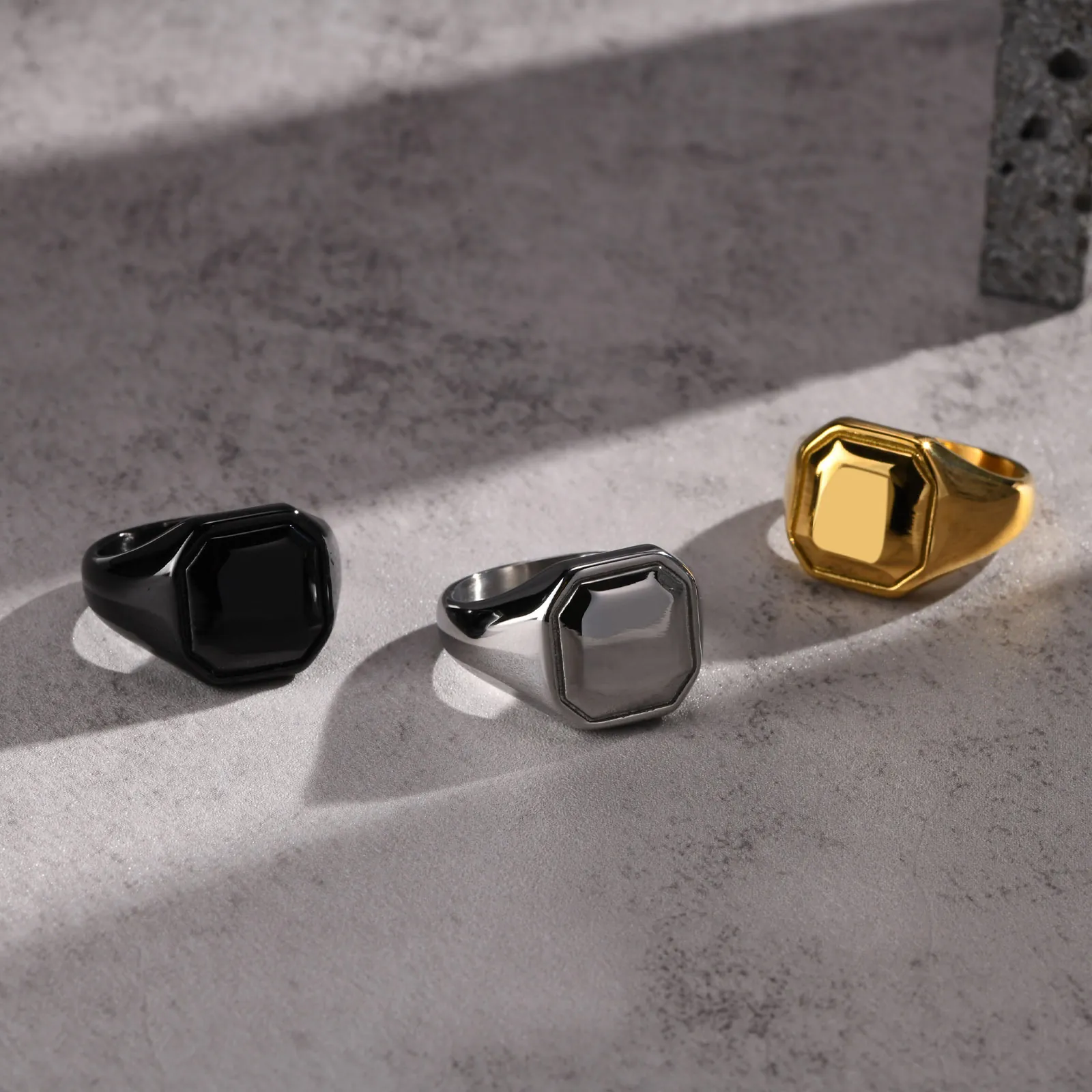 Stainless Steel Signet Ring For Men Women Geometric Octagonal Square Minimalist Punk Trendy Finger Jewelry