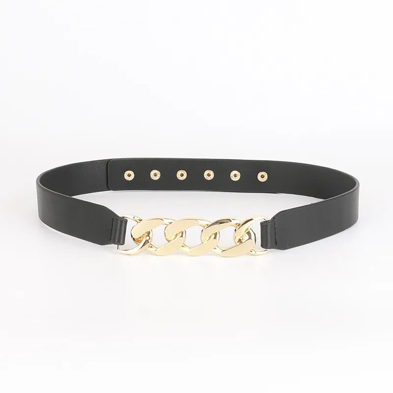 Women Fashion PU Leather Waist Belt With Metal Chain Decoration Punk Gothic Style Adjustable Corset Belt For Dresses Coats