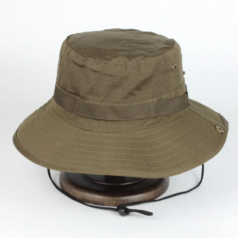 Boonie Hat Outdoor Sun Protection Wide Brim Ripstop Breathable Vent Holes Adjustable Chin Strap For Hiking Fishing