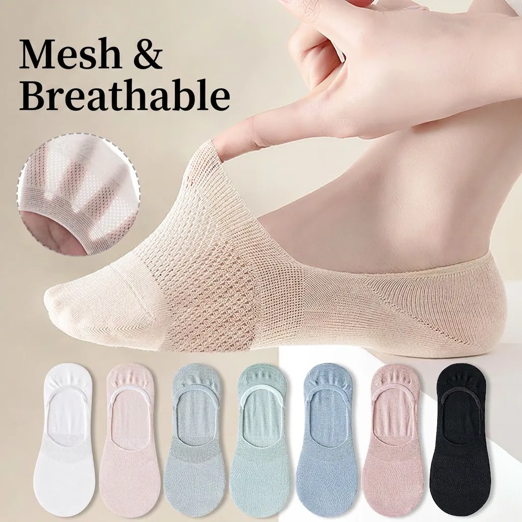 Chaussettes Invisibles pour Femmes en Polyester Maille Respirant Protège-Pieds Avec Silicone Antidérapant Courtes Minces