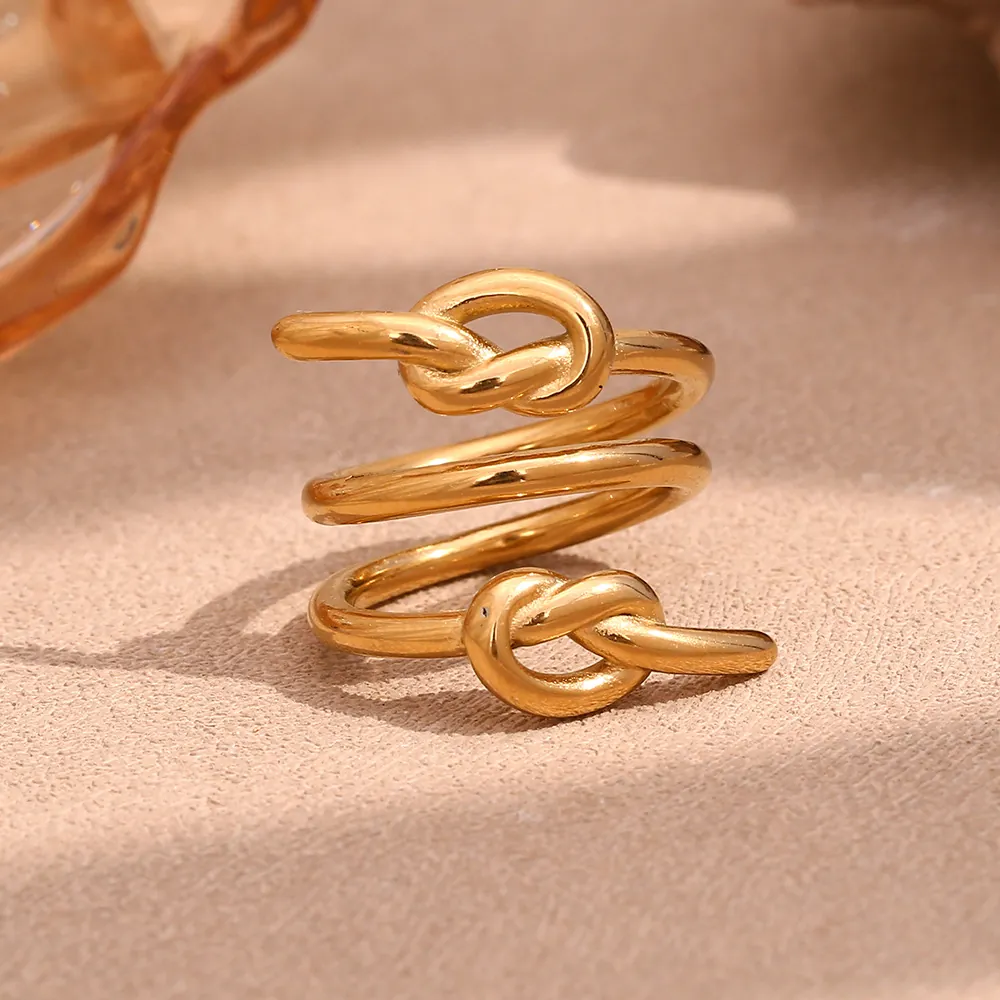 Bague Noeud Acier Inoxydable Plaqué Or 18K Spirale Multi Couche Bijoux Minimalistes Chic Polis Pour Femmes