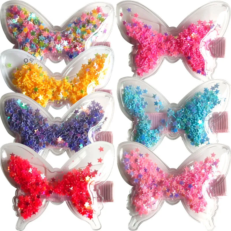 Mollette Per Capelli Farfalla Bambini Ragazze PVC Trasparente Paillettes Stella Scintillante Fermagli Coccodrillo Nastro Avvolto