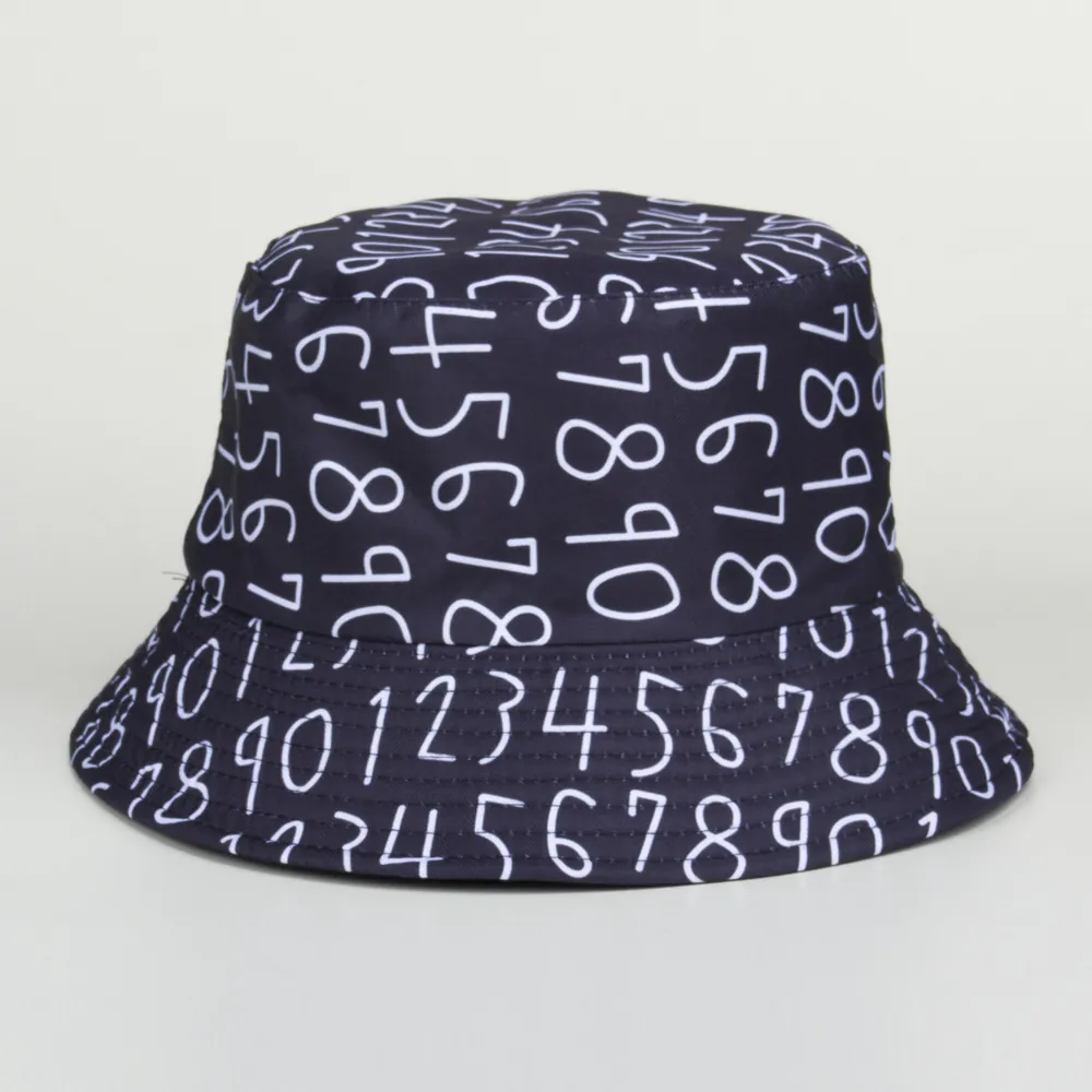 Chapeau Bob Réversible Coton Sergé Imprimé Chiffres Numérique Protection Solaire Rue Pour Hommes Femmes