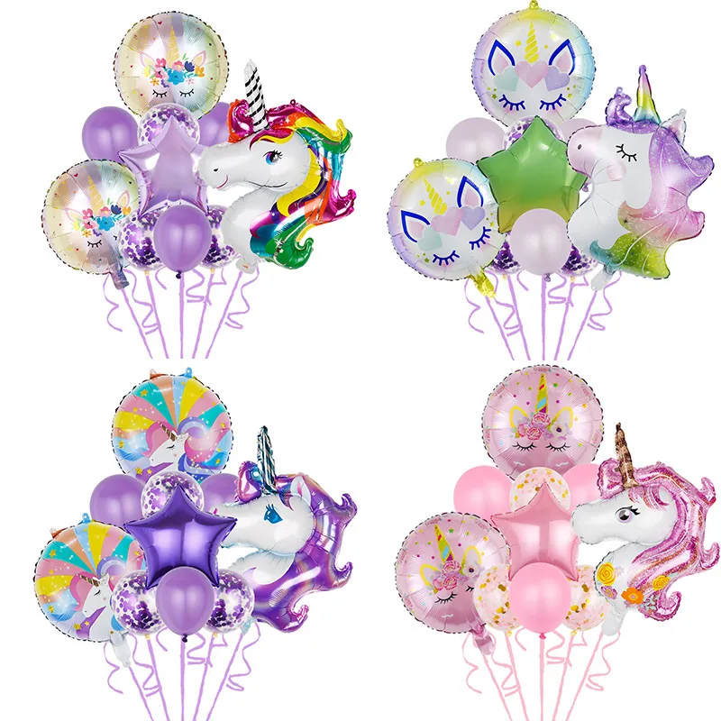 Ballons Licorne En Aluminium Et Latex Arc-En-Ciel Dessin Animé Décorations De Fête D'Anniversaire Enfants