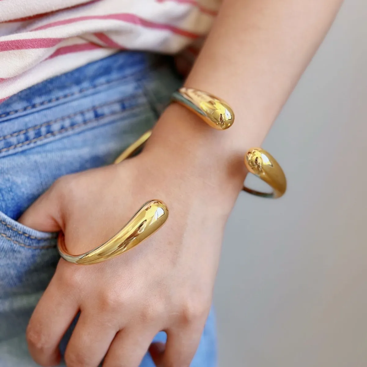 Grove Druppel Open Manchet Armband Koper Hoogglans Goud Bold Statement Armring Voor Dames Mode Sieraden