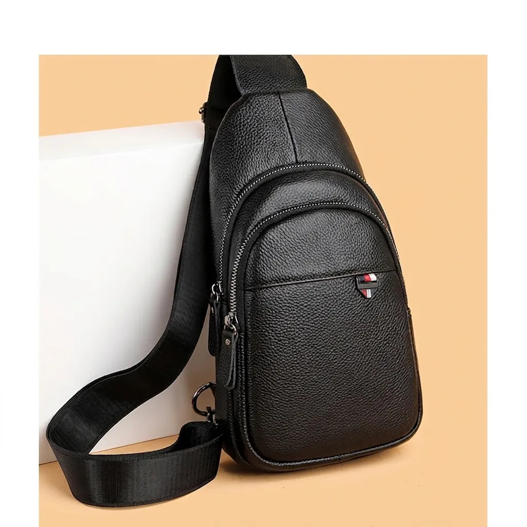 Borsello Monospalla Uomo Vera Pelle Borsa A Tracolla Business Casual Tasche Con Cerniera Multipla Nero