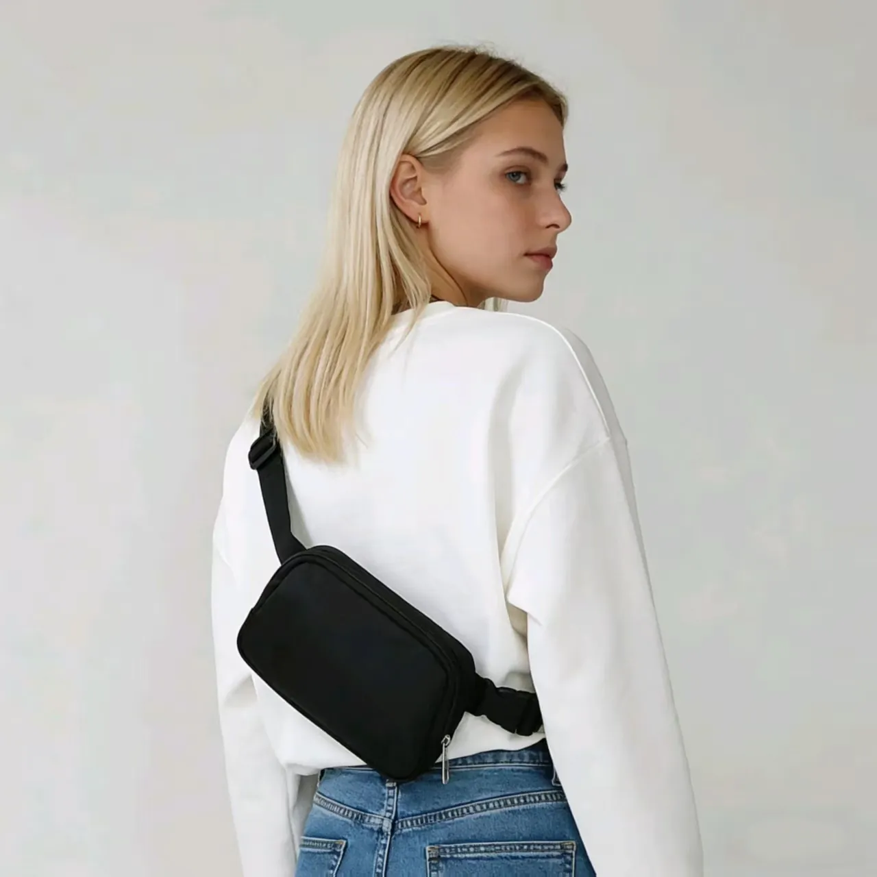 Waterproof Nylon Waist Bag Fanny Pack Adjustable Strap For Women Outdoor Sports Running Travel Casual Minimalist Solid Color