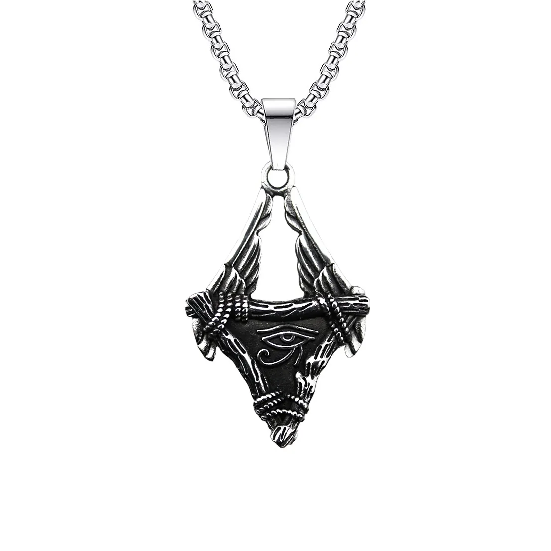 Pendant Necklace Stainless Steel Eye Of Horus Skeleton Owl Wolf Cross Retro Punk Hip Hop Jewelry For Men Women
