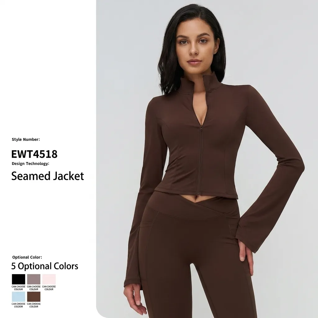Women's Slim Fit Yoga Jacket Stand Collar Zipper Flare Sleeve Running Sports Top Naked Feeling Polyamide Elastane Sportswear