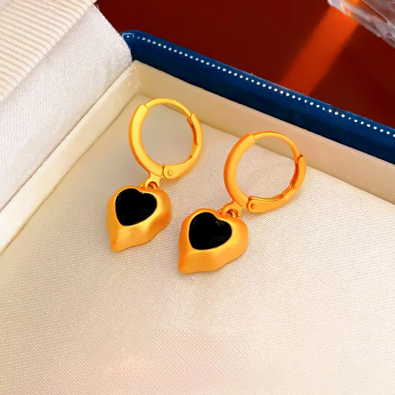 Orecchini A Cerchio Cuore Vintage Lega Strass Nero Stile Retro Lusso Gioielli Eleganti Per Donne Design Geometrico