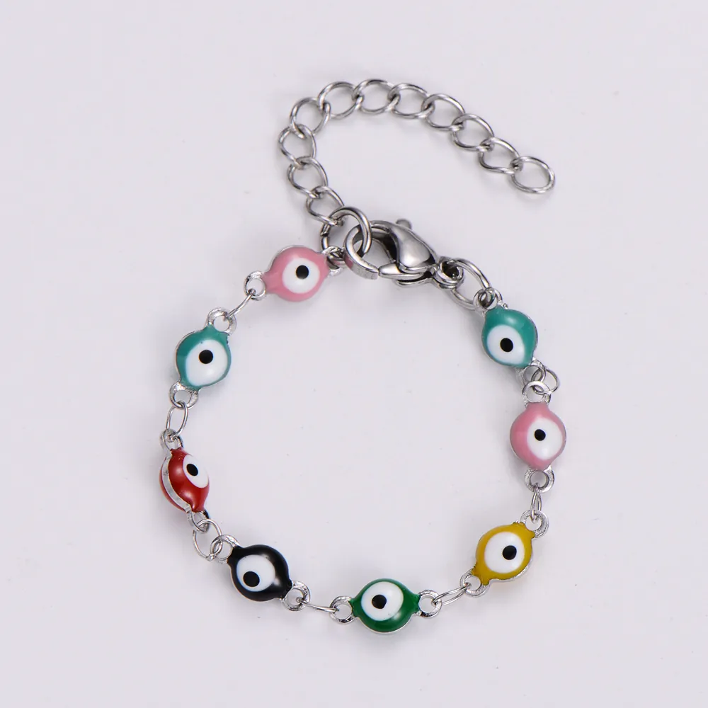 Bracelet Mauvais Œil Coloré Pour Bébés Enfants Acier Inoxydable Émail Chaîne Réglable Bijoux De Protection