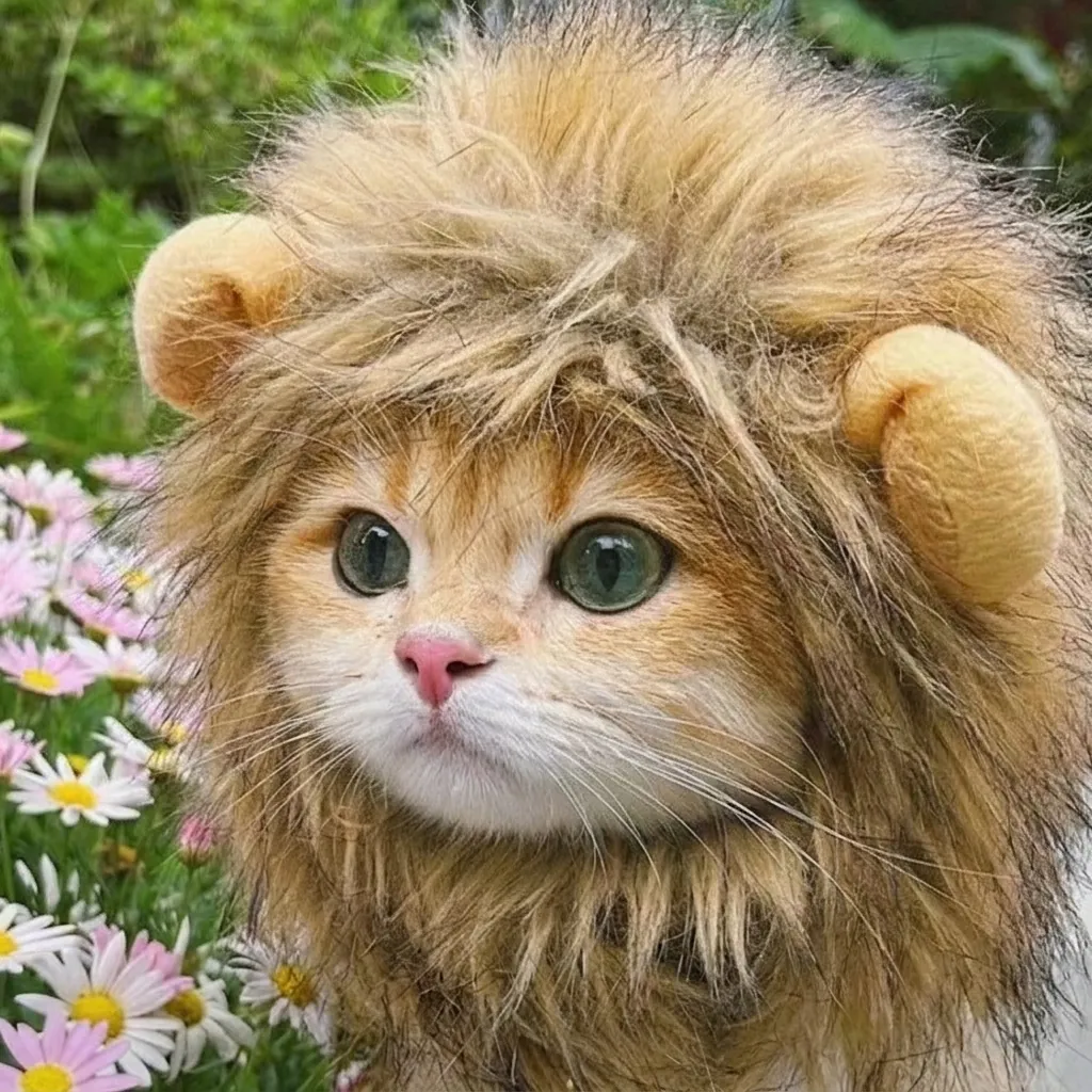 Pet Lion Mane Wig Costume For Cats And Small Dogs Funny Adjustable Faux Fur Hat With Ears For Halloween Christmas Party Cosplay