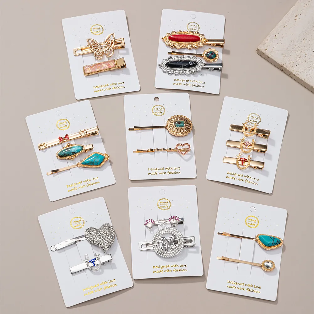 Vintage Hair Clips Alloy Rhinestone Faux Turquoise Butterfly Heart Geometric Bobby Pins Fashion For Women Girls