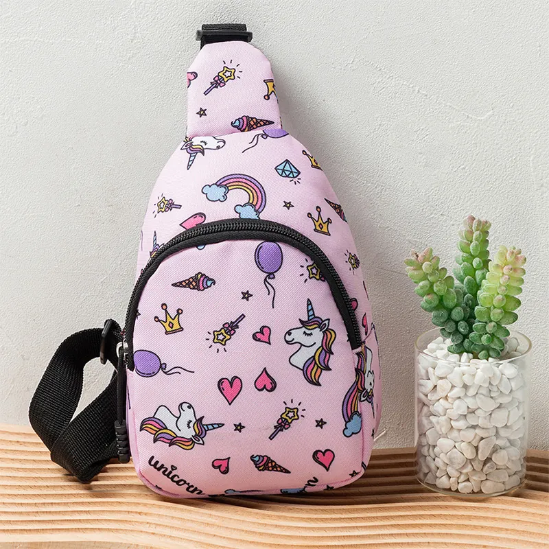 Kids Chest Bag Cartoon Printed Oxford Cloth Waterproof Mini Crossbody Shoulder Bag For Boys Girls Toddler Lightweight