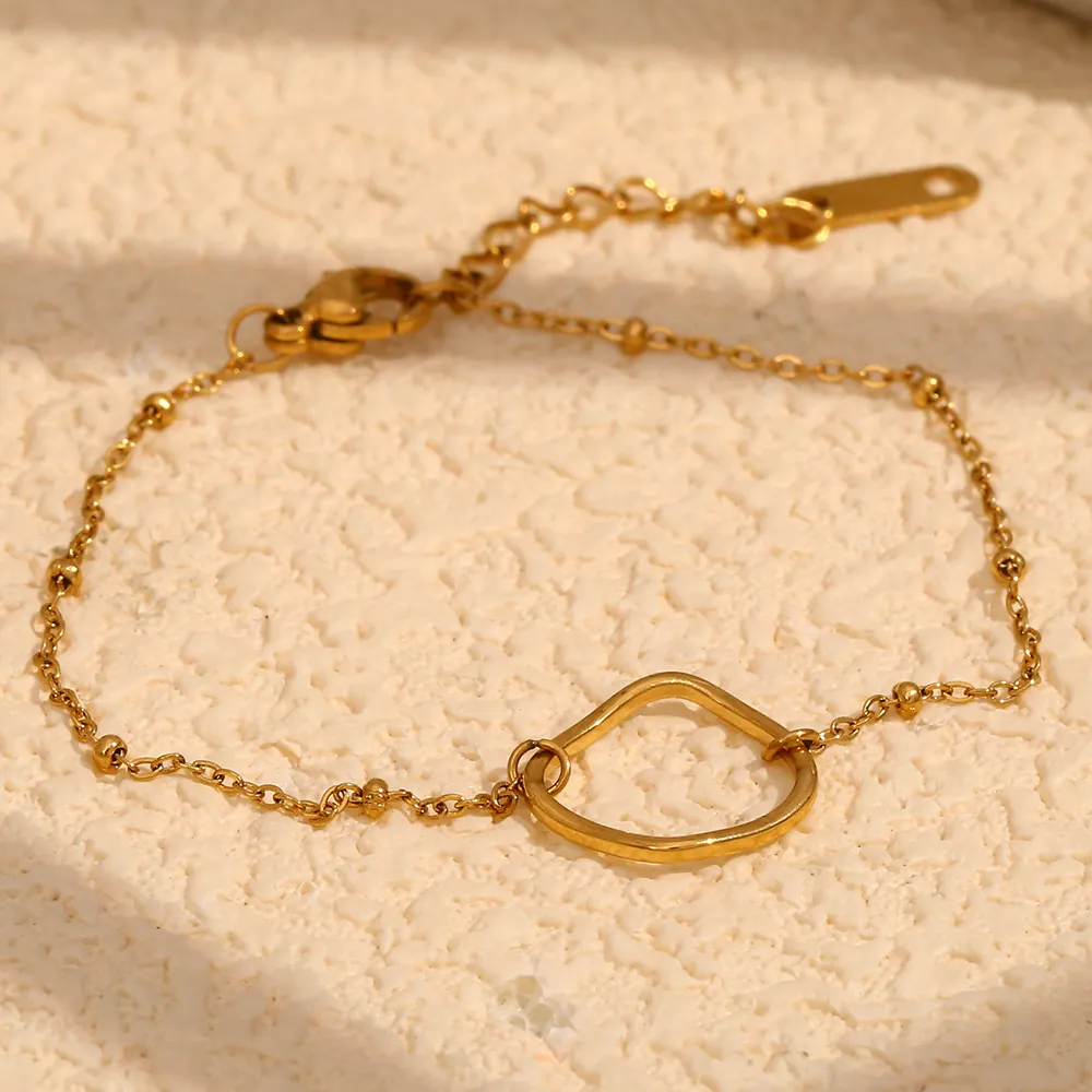 Bracciale Perline Cerchio Geometrico Irregolare Acciaio Inossidabile Placcato Oro 18K Gioielli Minimalisti Per Donna