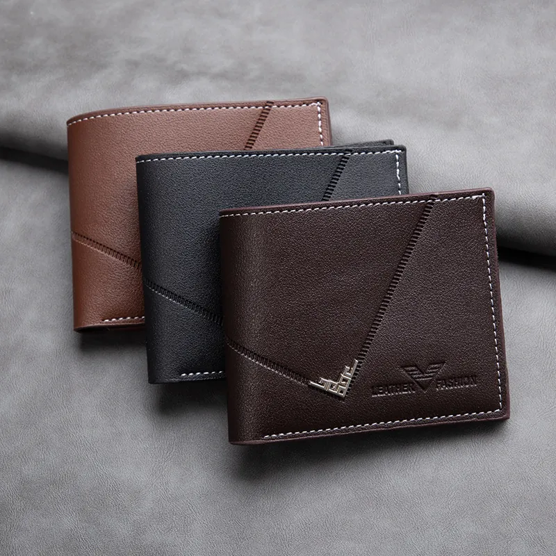 Men Short Bifold Wallet Premium PU Leather Multi Card Slots ID Window Slim Lightweight Business Commute Daily Purse