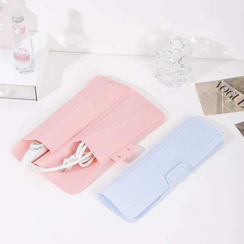 Silicone Heat Resistant Mat Curling Iron Pouch Hair Straightener Storage Bag Portable Travel Insulated Anti Scald Protector