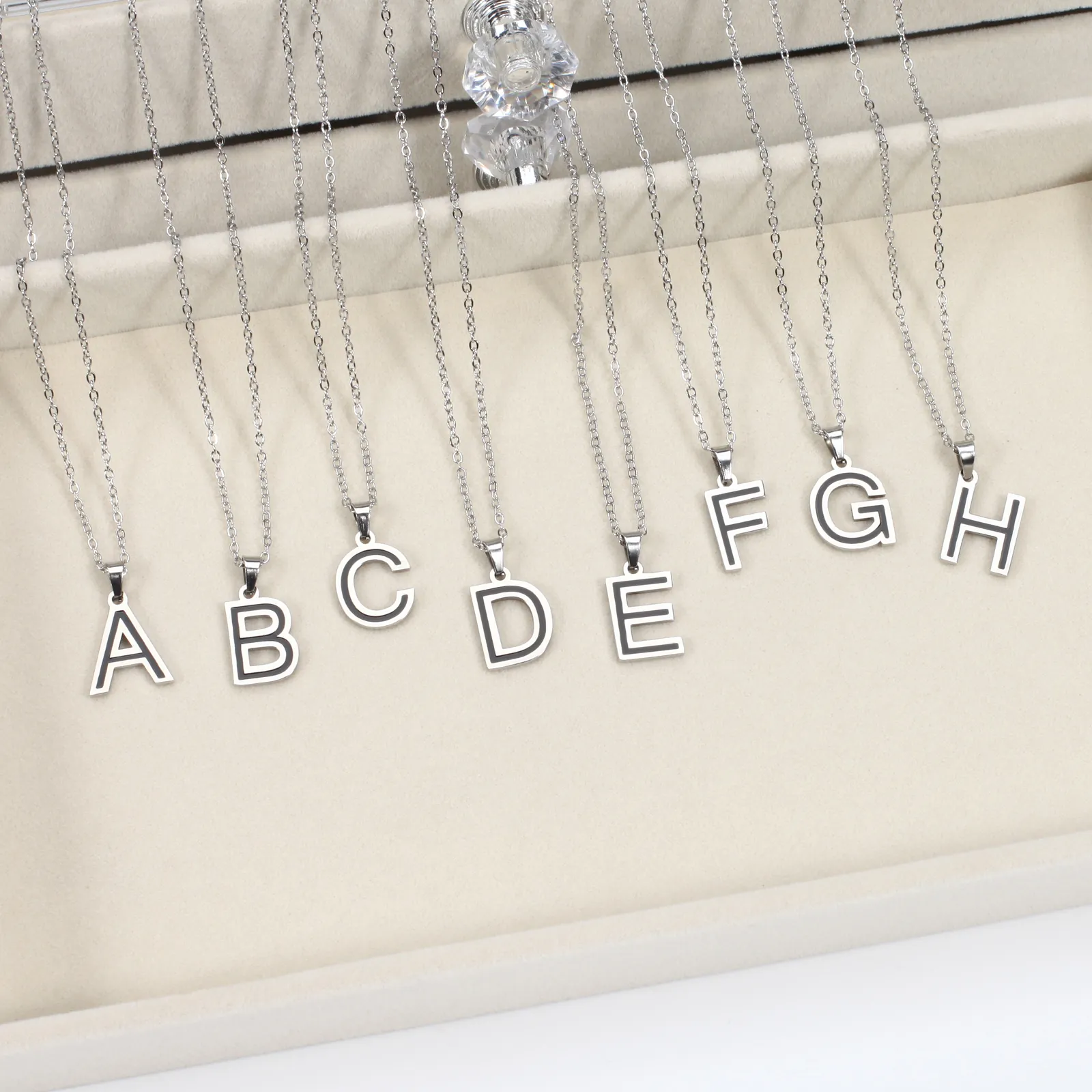 Initial Letter Pendant Necklace Stainless Steel Enamel Non-Fading Minimalist Polished Jewelry For Men Women
