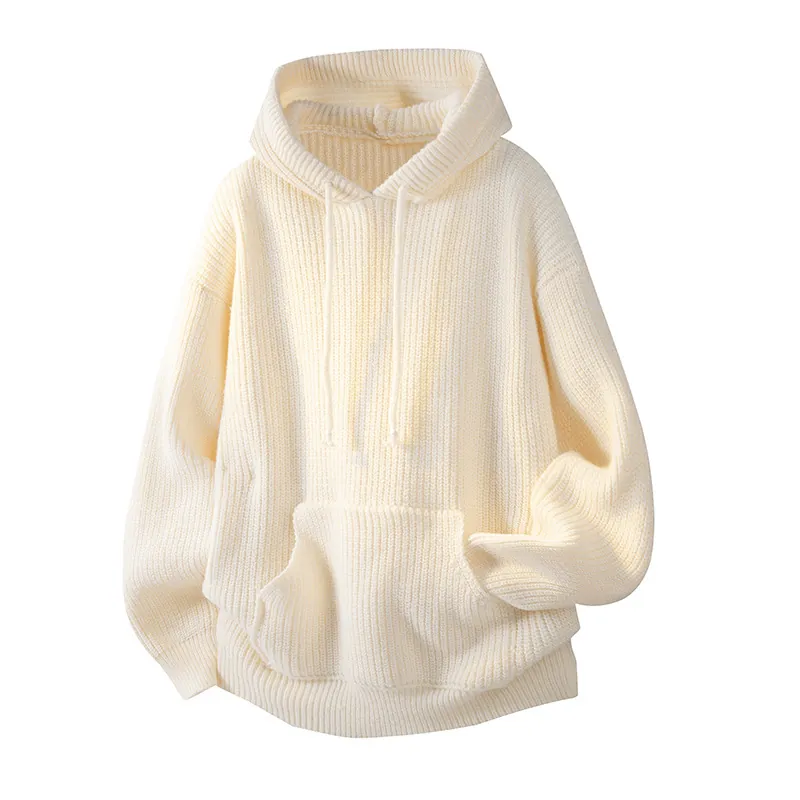Knitted Hoodie Sweater Oversized Retro Hooded With Kangaroo Pocket Long Sleeve Loose Casual Unisex