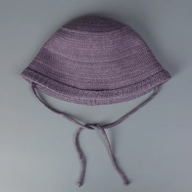 Knitted Bucket Hat Polyester Breathable Foldable Sun Protection With Straps Casual Lightweight For Women