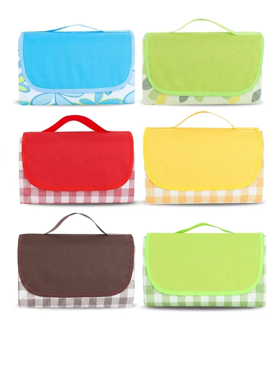 Picnic Blanket Waterproof Folding Portable Oxford Cloth Mat Outdoor Camping Moisture-Proof Handled Plaid Striped Floral