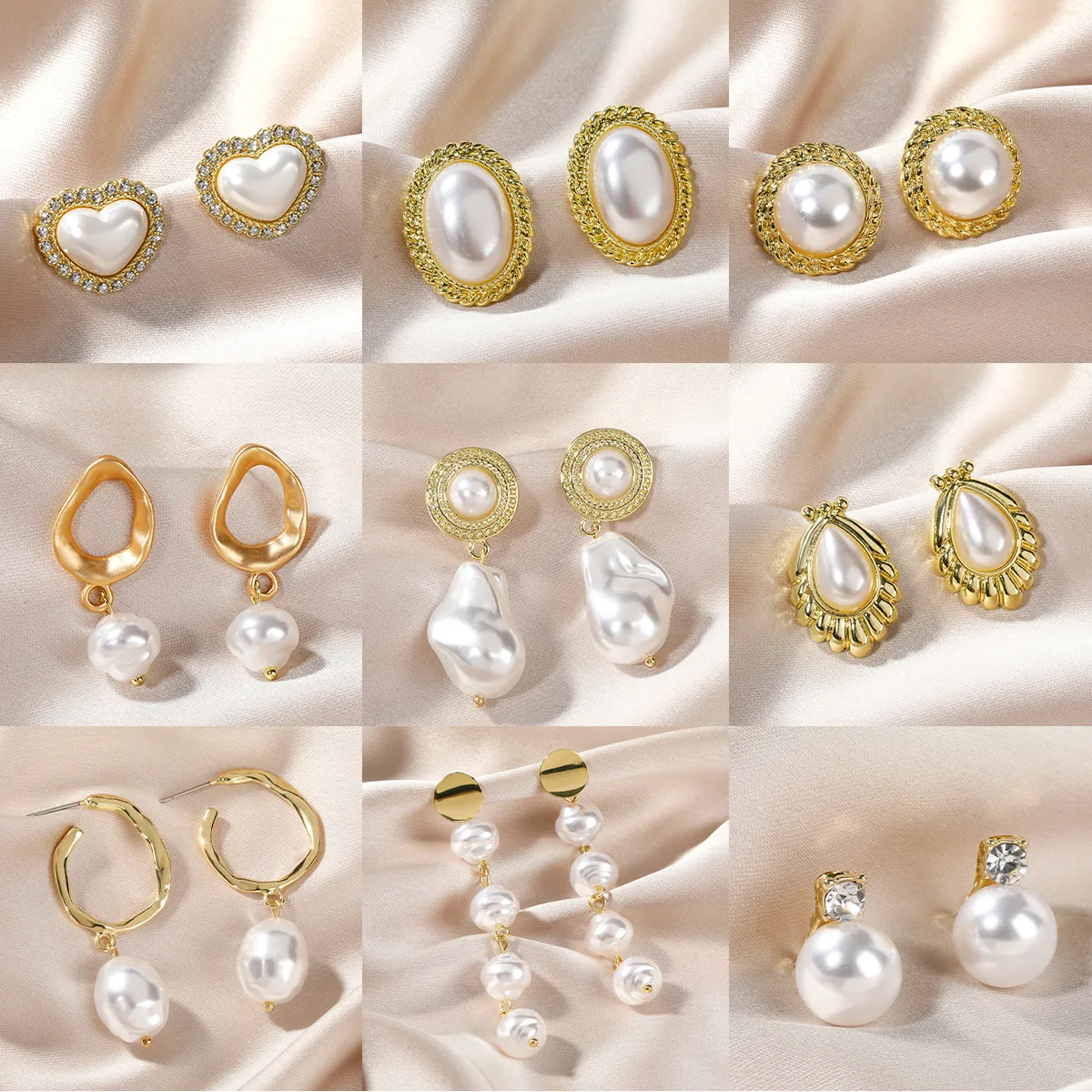 Vintage Faux Freshwater Pearl Earrings For Women Alloy Rhinestone Stud Dangle Jewelry Retro French Style Elegant Gift