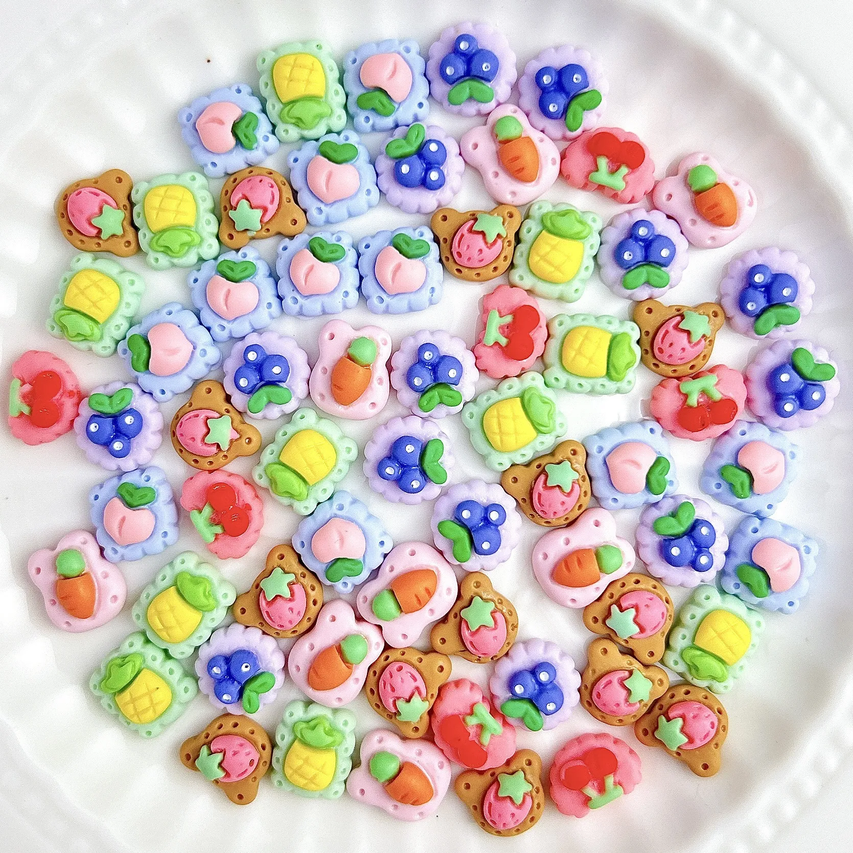 Cute Fruit Biscuit Resin Nail Art Charms Colorful Cartoon Dimensional DIY Decoration Accessories For Manicure Crafting Phone Case
