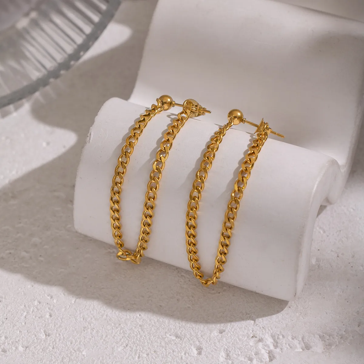 Boucles D'oreilles Chaîne Cubaine Acier Inoxydable 304 Plaqué Or Clou Boule Pampille Style Hip Hop Pour Femmes