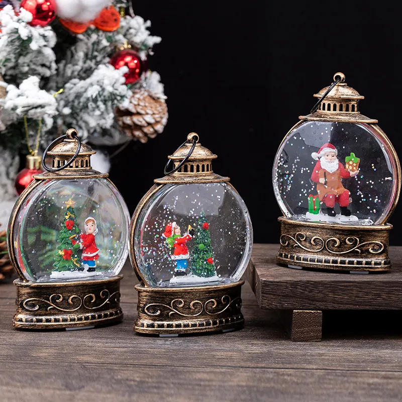 Lanterne Eau Noël LED Boule Neige Vintage Bronze Père Noël Lumière Décorative Lampe Table Ornement