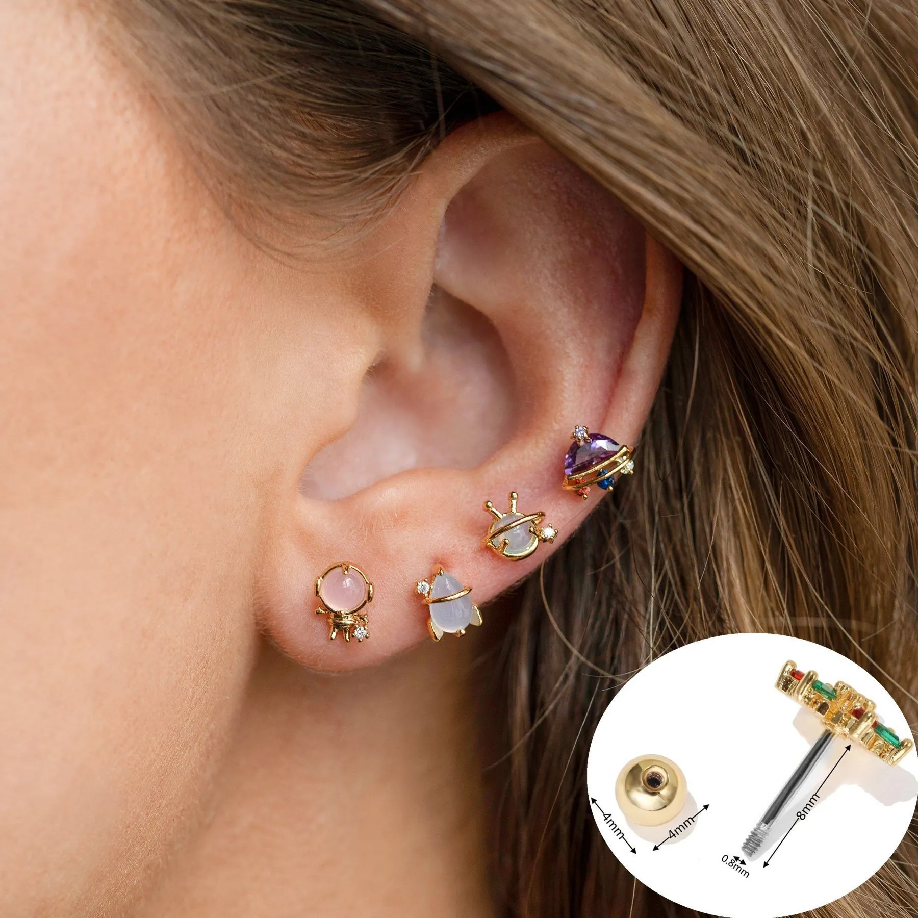 Ruimte Astronaut Planeet UFO Oorknopjes Messing Zirkoon Ingelegd Schroefsluiting Piercing Sieraden Voor Vrouwen Creatief Cadeau