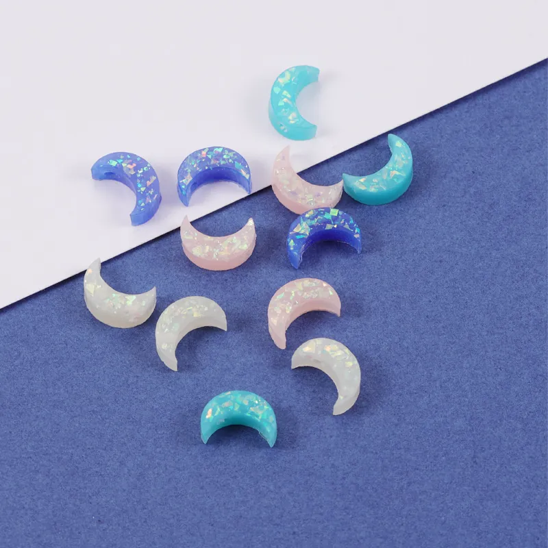 Crescent Moon Beads Synthetic Resin Iridescent Opal Effect DIY Jewelry Accessories For Earring Necklace Making Romantic Celestial Charm